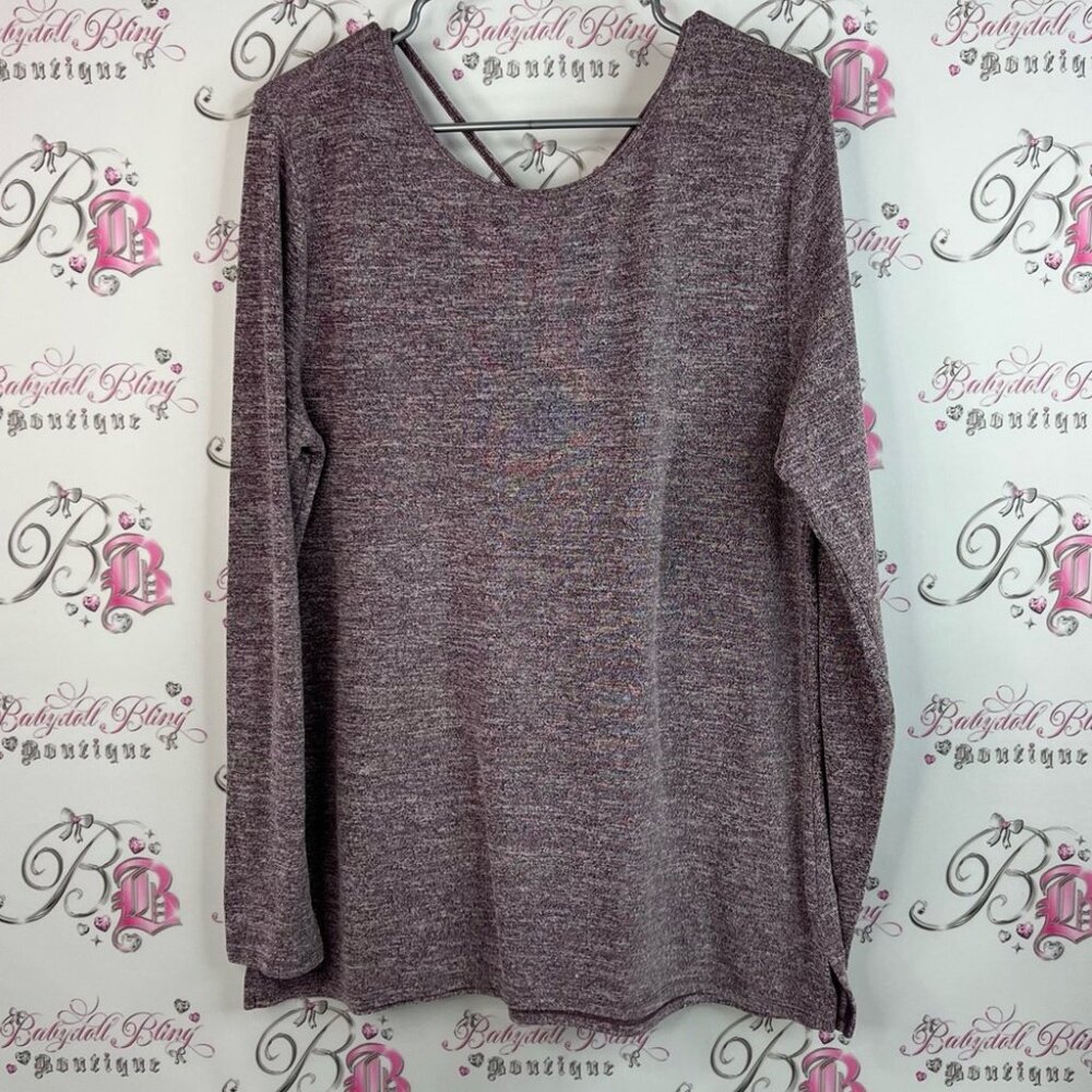 FarWest long sleeve strappy wine burgundy purple Heathered Long Sleeve Top